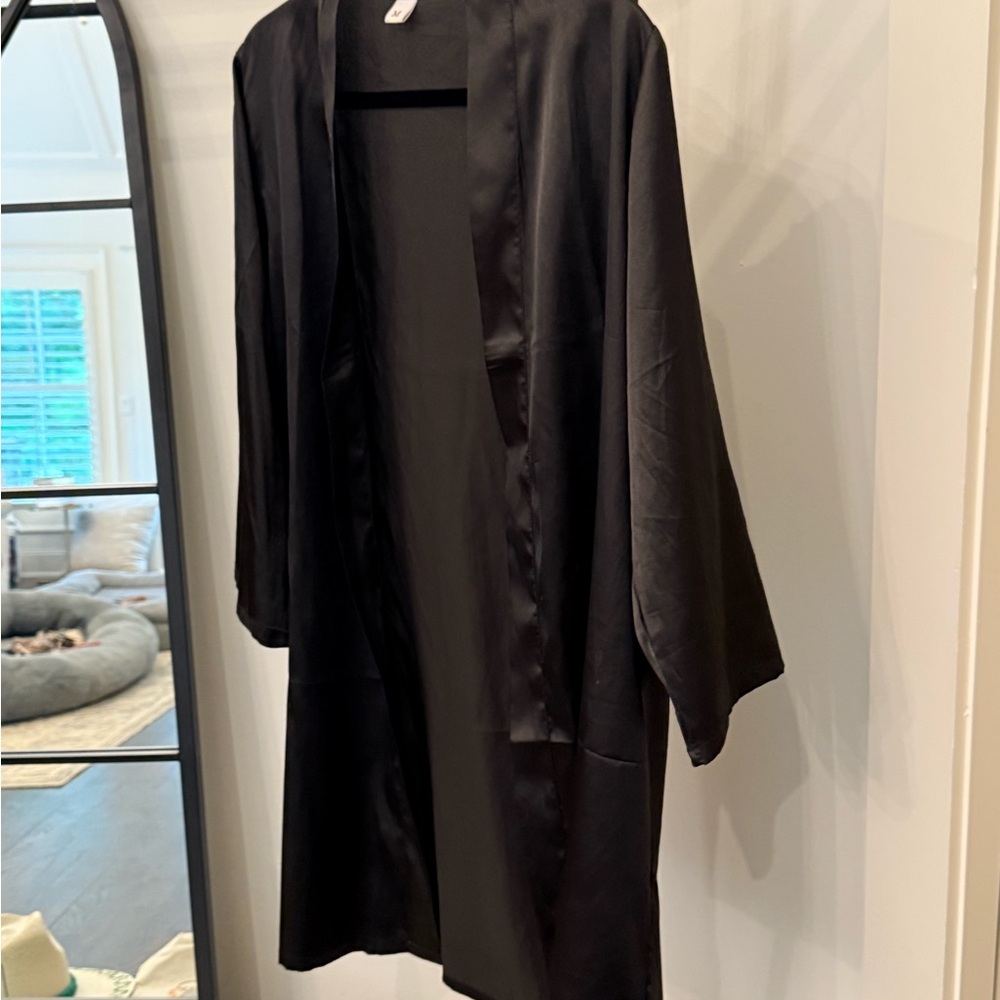 Elegant Black Satin Kimono Robe